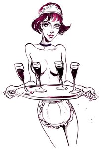 Hella a bruxa Wolands criada, de O Mestre e Margarita por Mikhail Bulgakov (dramaturgo e autor russo, 1891-1940); desenho a tinta, 2015